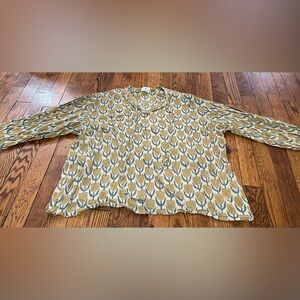 KMM Beige Blue Yellow Floral Boho Women’s Blouse
